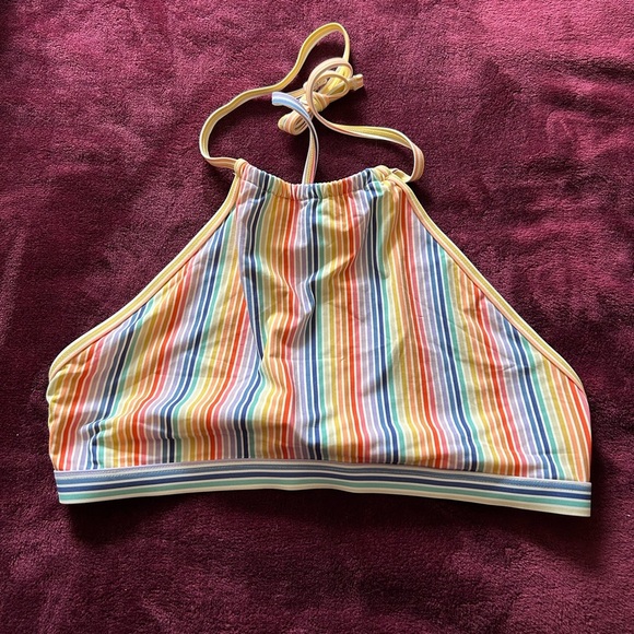 Marine Layer Halter Bathing Suit Top Yellow Stripe Size Large - Picture 1 of 4